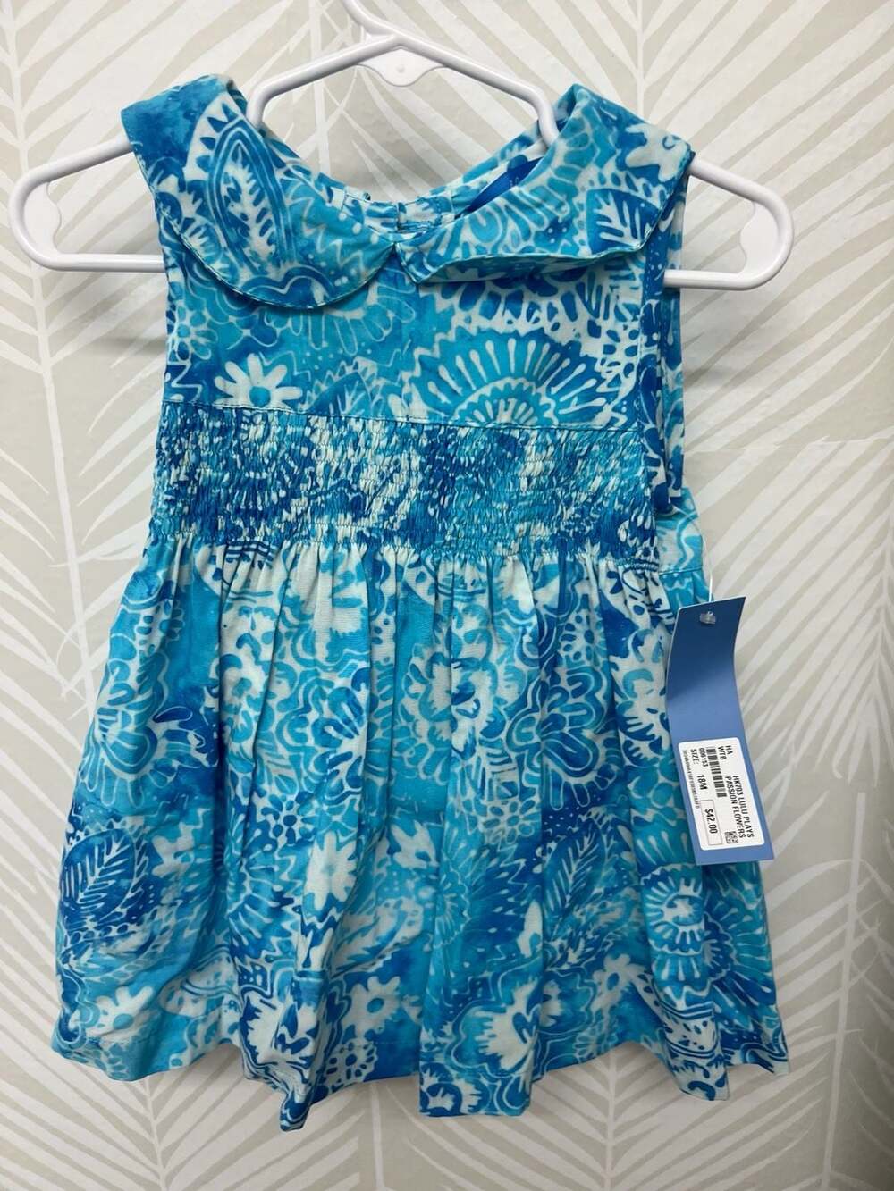 Blue Ginger Baby Girls 18M Blue White Passion Flowers Print Romper Dress NWT